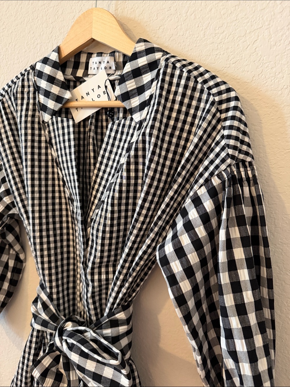 Tanya Taylor Rio Gingham Tie-Waist Shirtdress Black White 4 - Picture 9 of 16